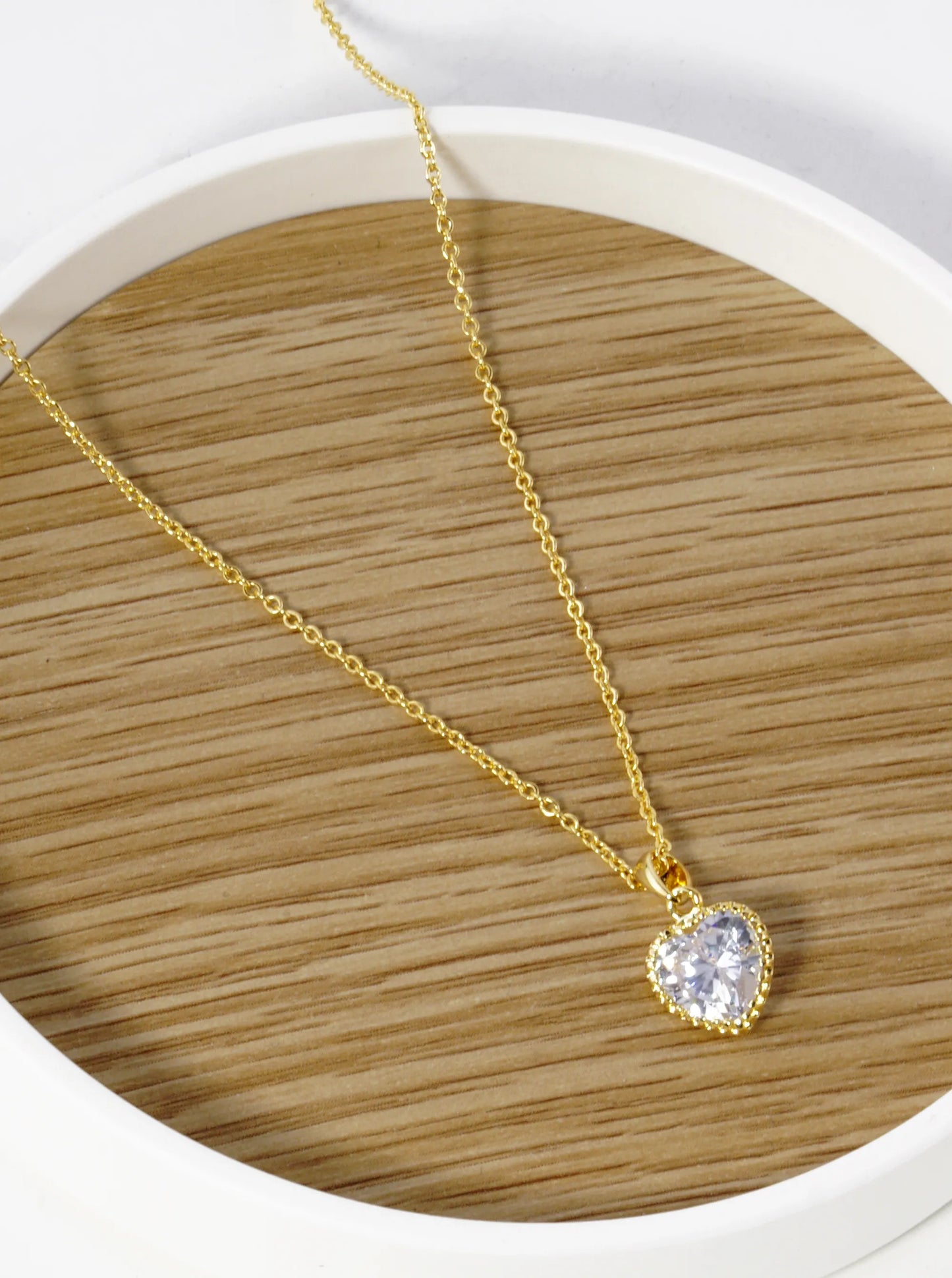 White Gold Dipped Textured 10mm CZ Stone Heart Pendant Necklace
