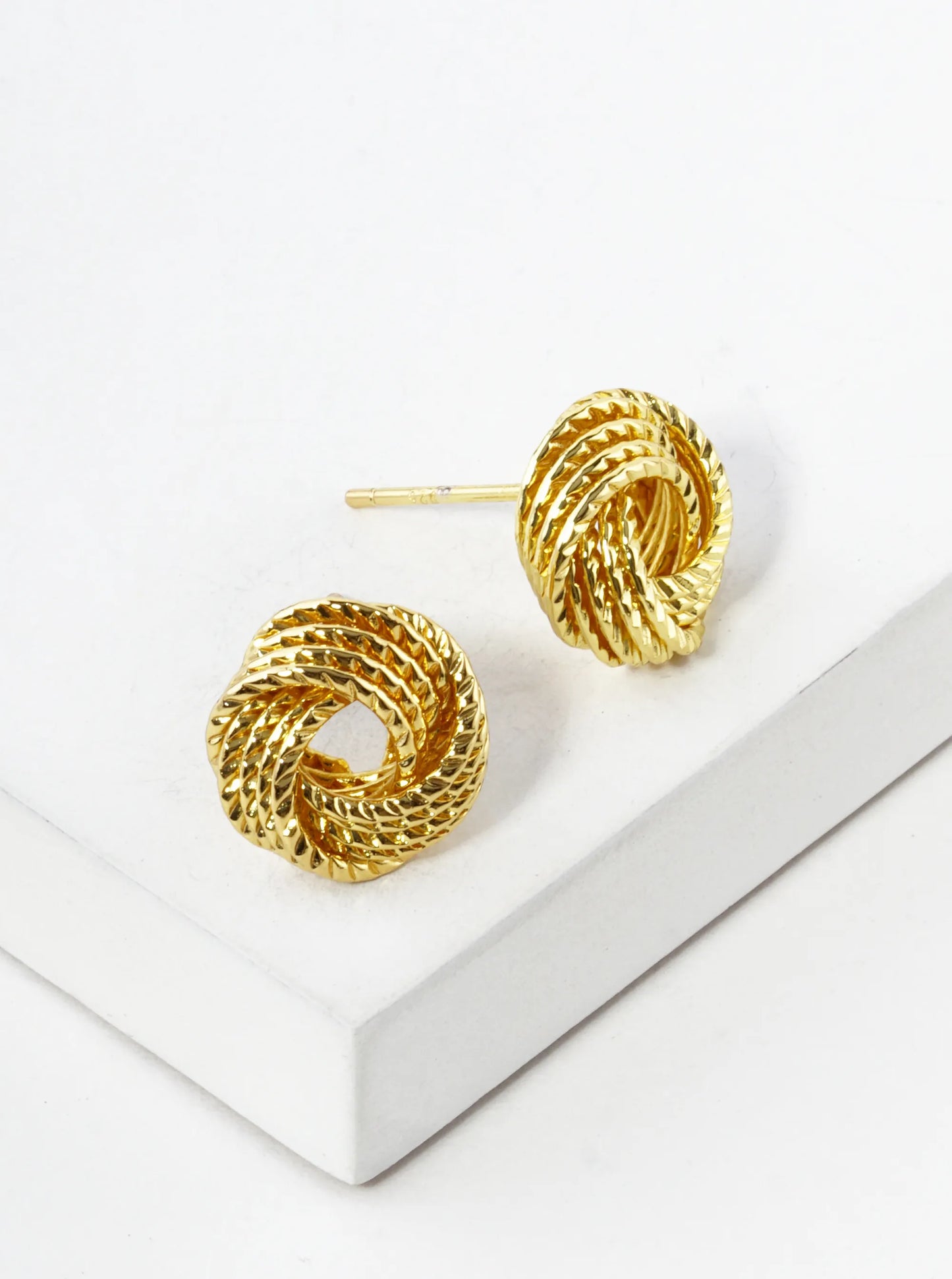 White Gold Dipped Textured 11mm Love Knot Stud Earrings