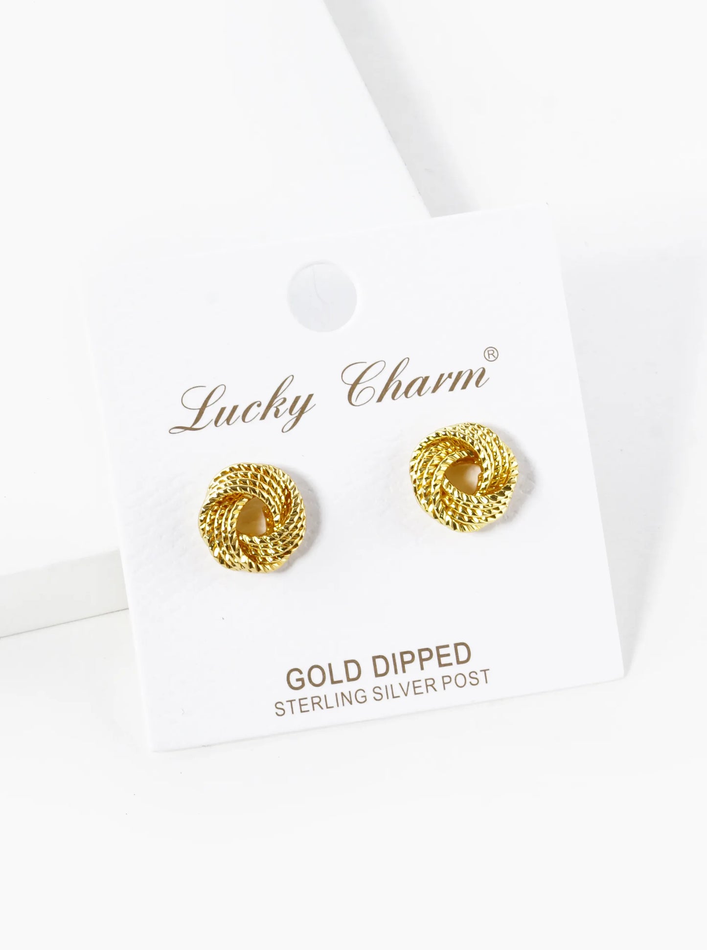 18K Gold Dipped Textured 11mm Love Knot Stud Earrings