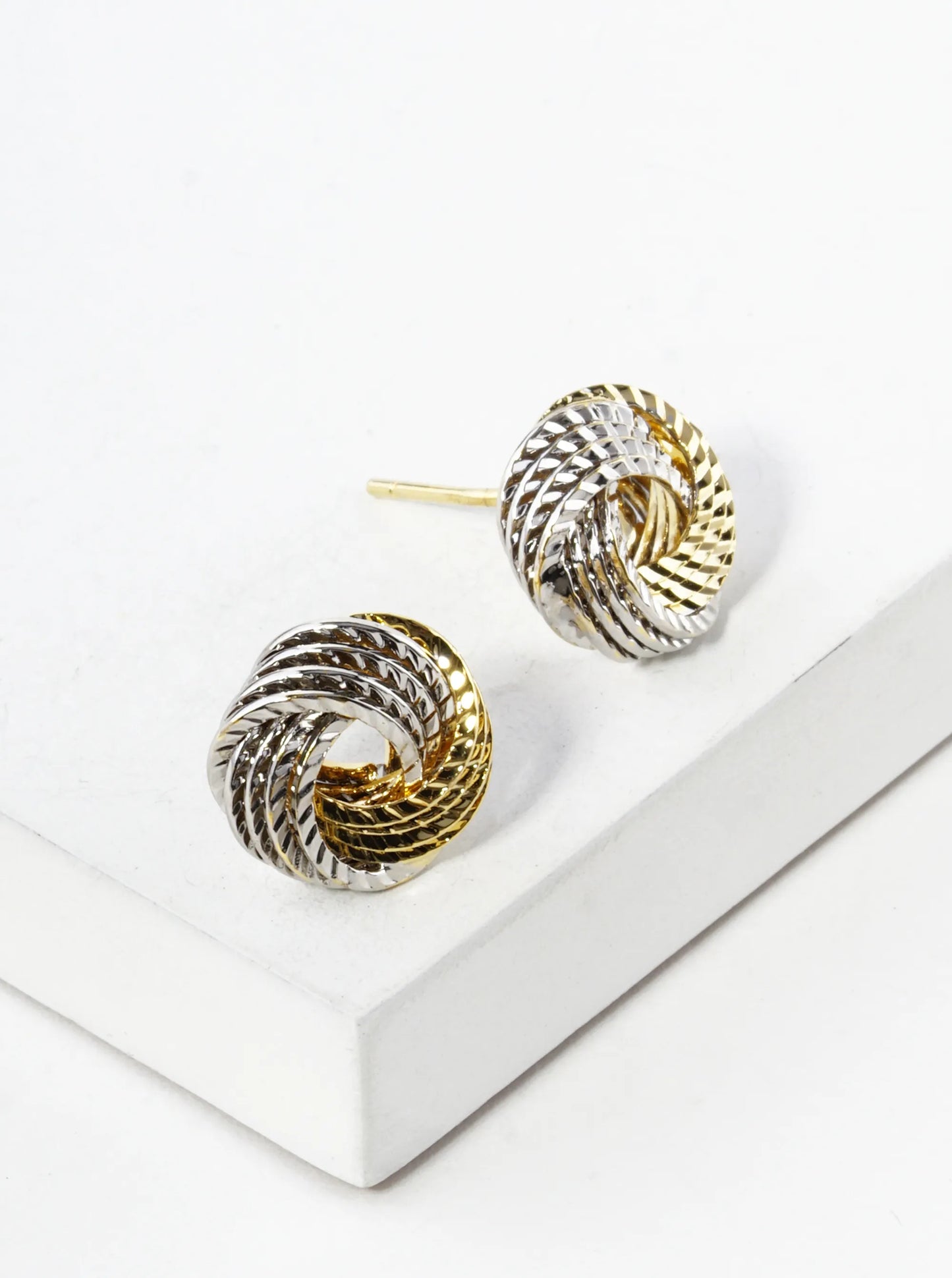 White Gold Dipped Textured 11mm Love Knot Stud Earrings