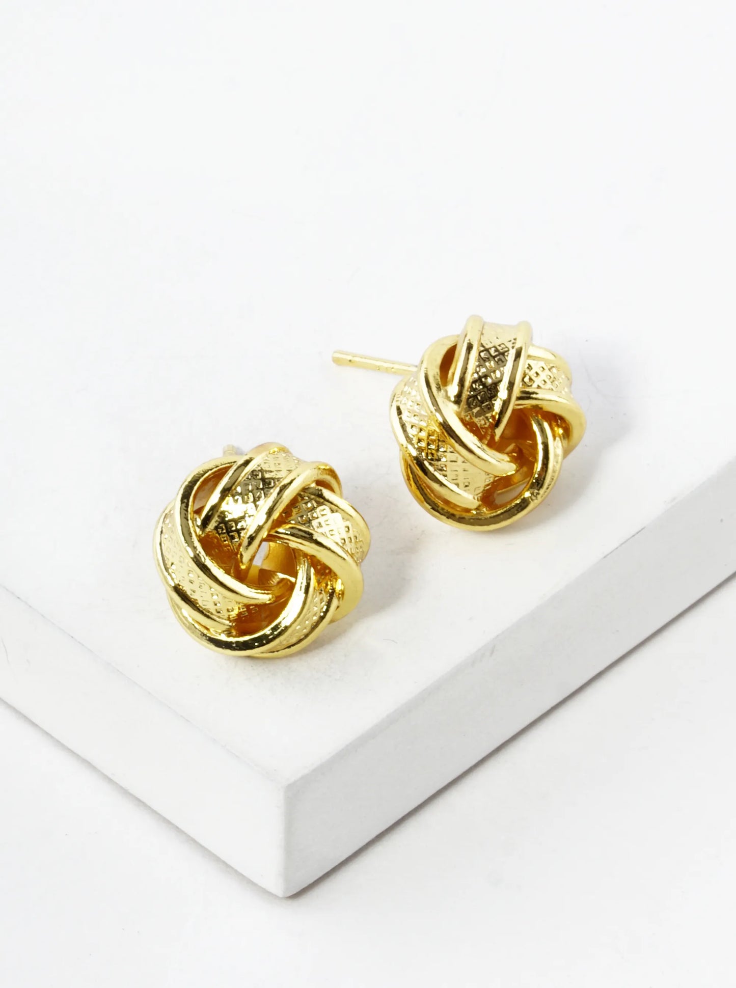 White Gold Dipped Textured 11mm Love Knot Stud Earrings
