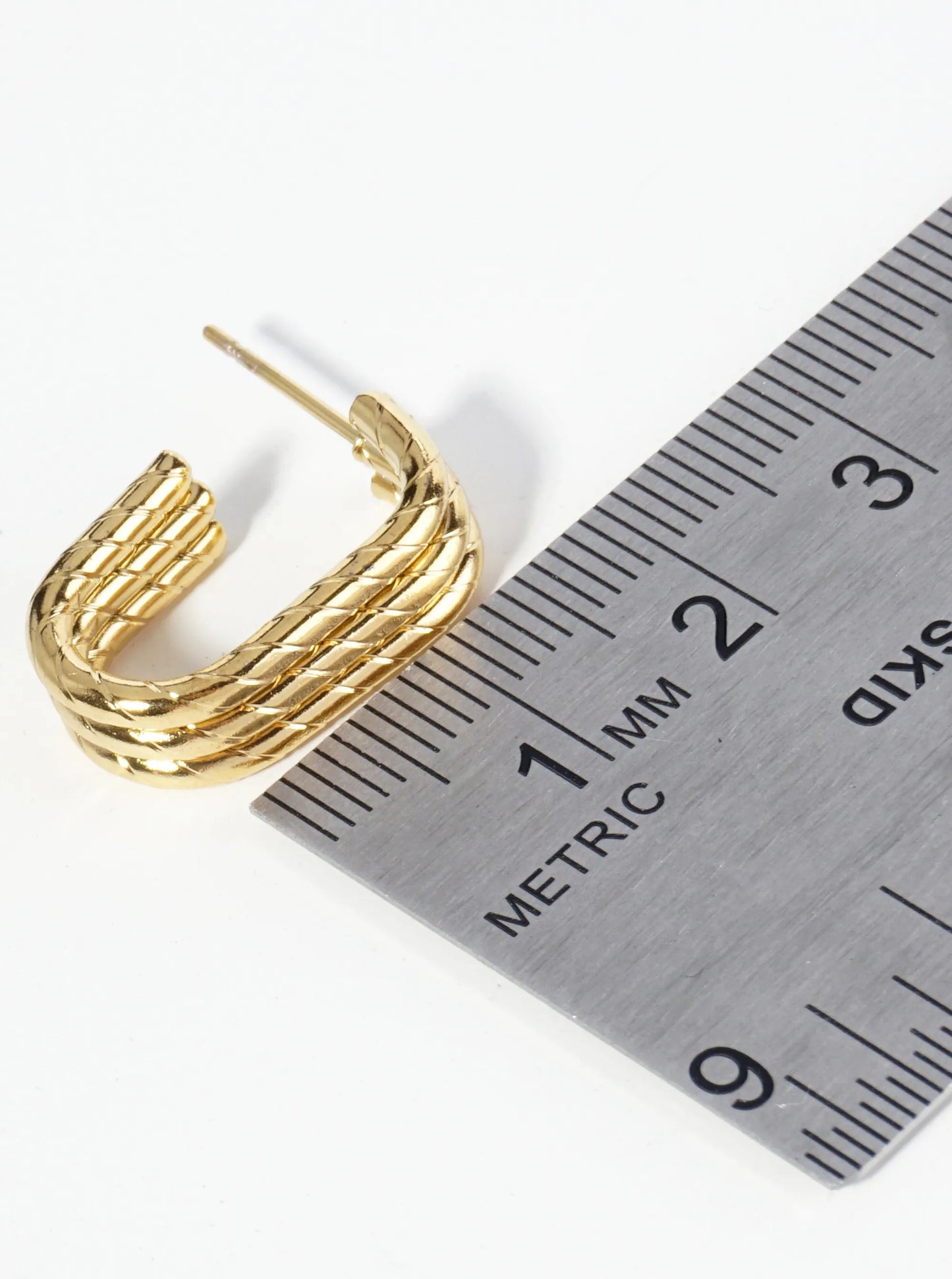 18K Gold Dipped Textured Stainless Steel Oval Layered Hoop Earrings