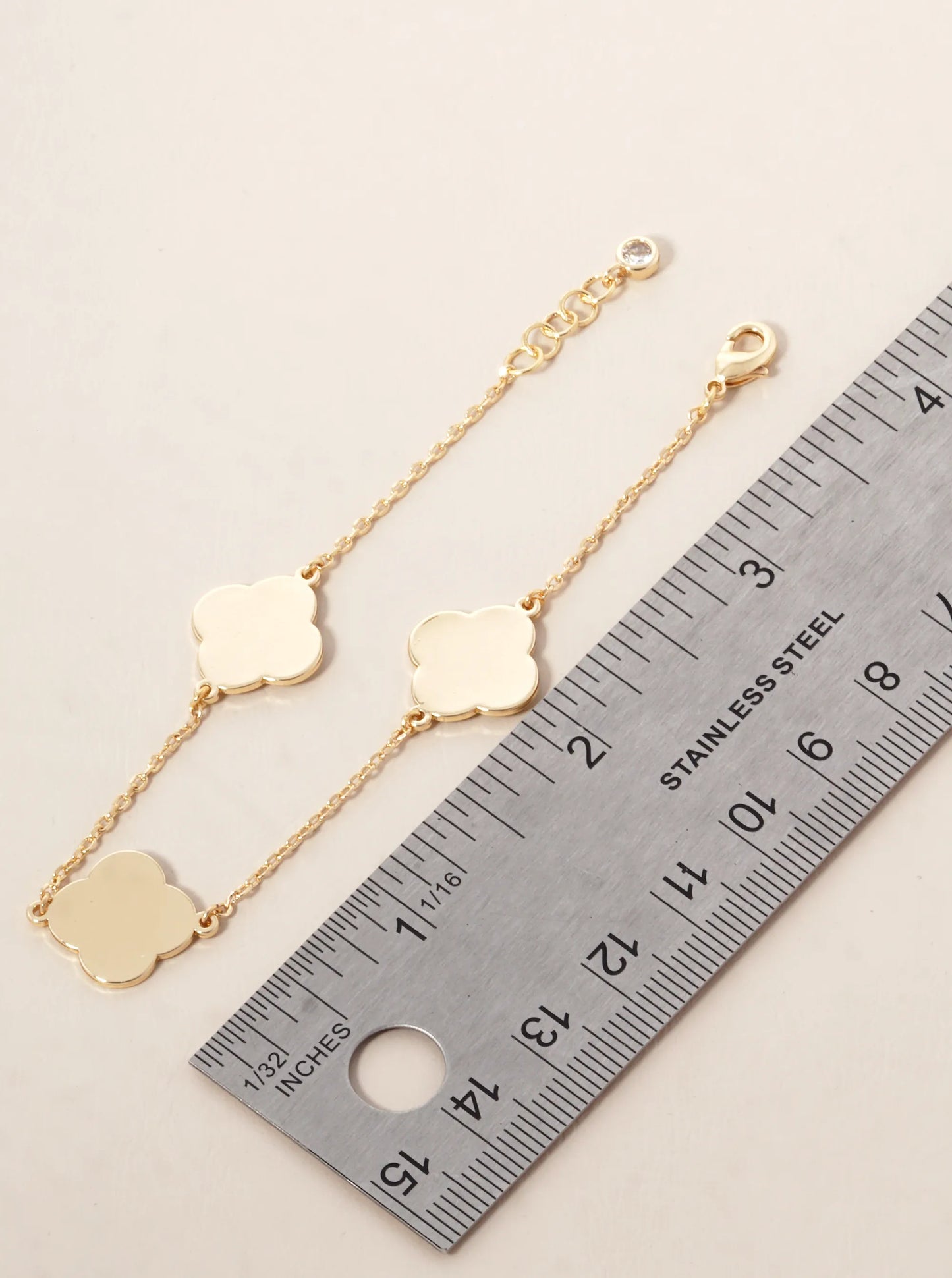 18K Gold Dipped Three Brass Quatrefoil Chain Bracelet