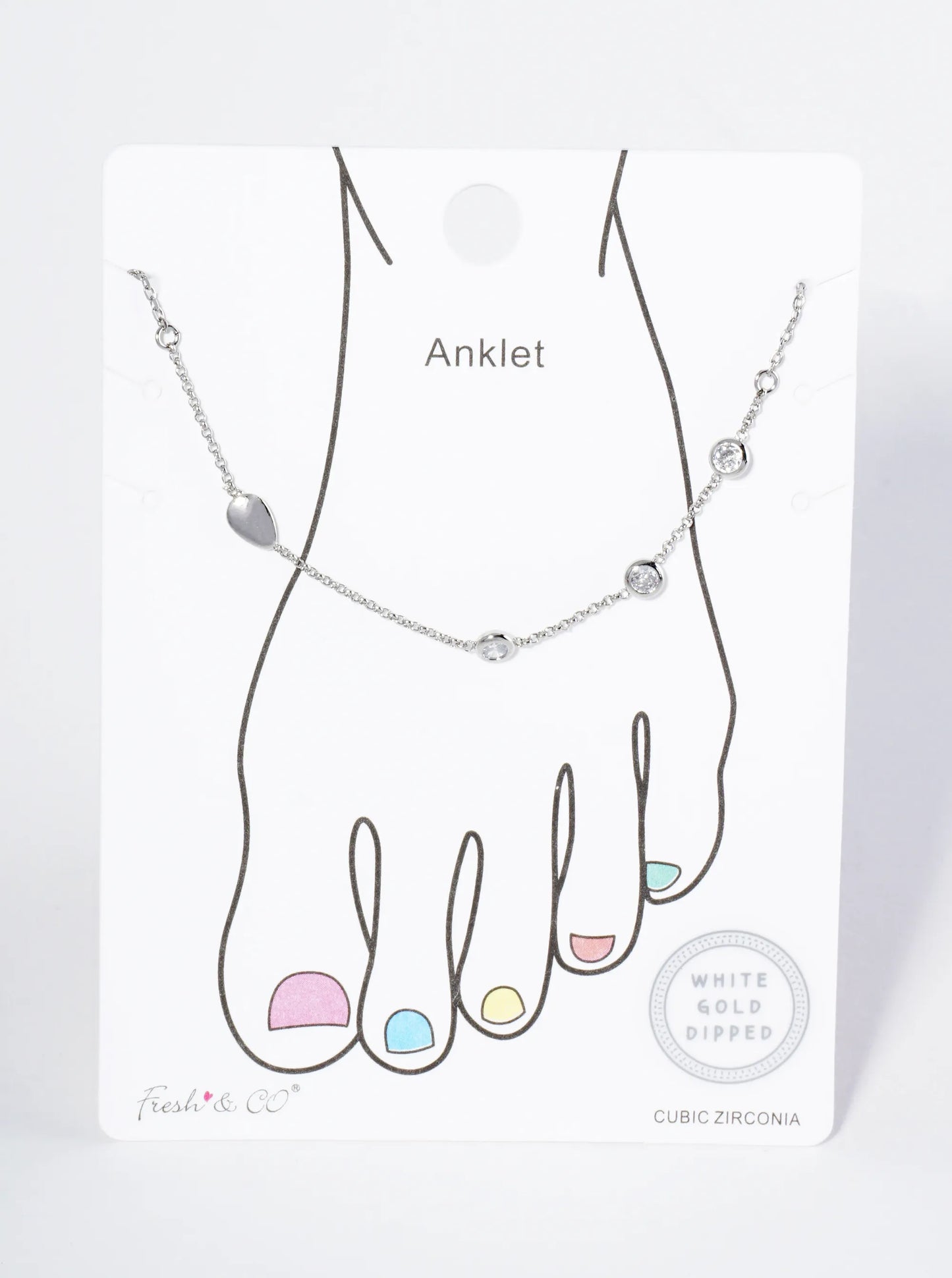 18K Gold Dipped Three CZ Stones With Teardrop Brass Chain Anklet