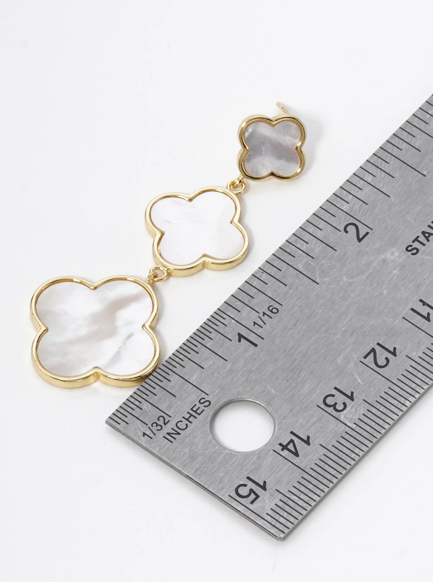 18K Gold Dipped Three Graduated Quatrefoil Drop Dangle Post Earrings