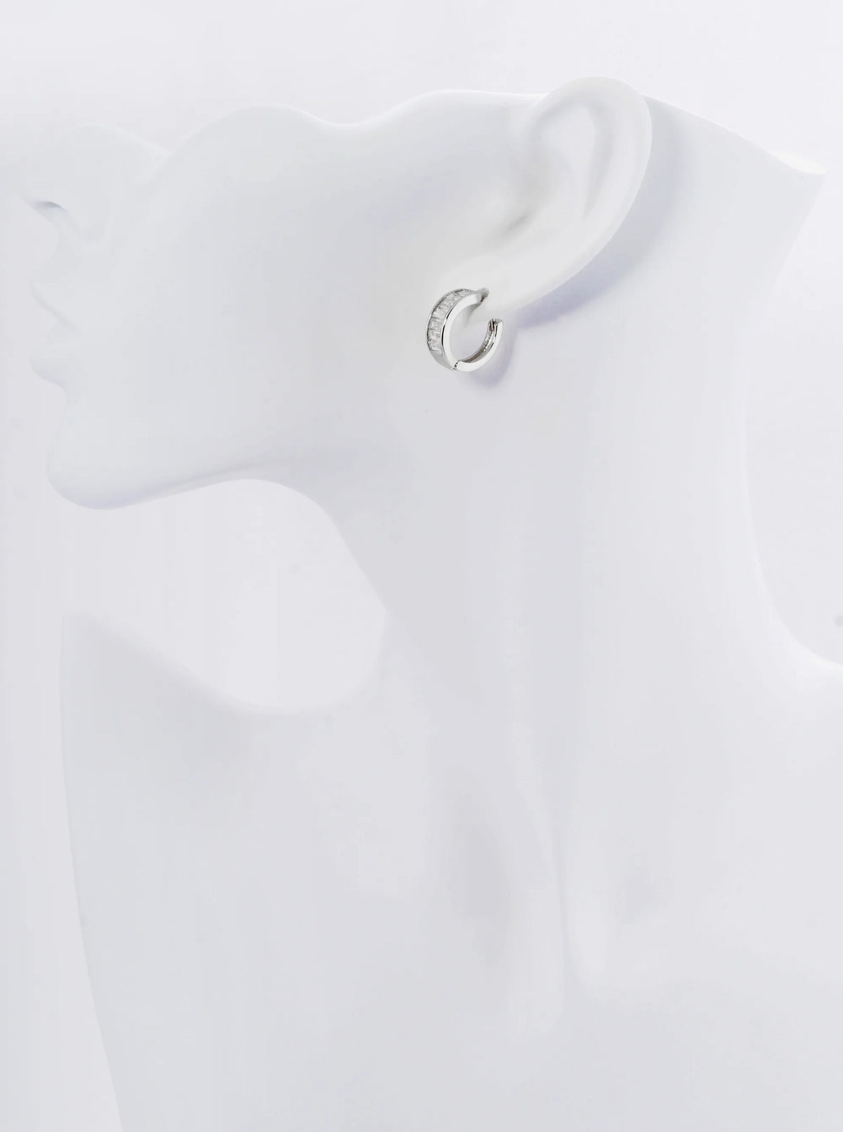 18K Gold Dipped Tiny Square Cubic Zirconia 15mm Huggie Earrings Rhodium