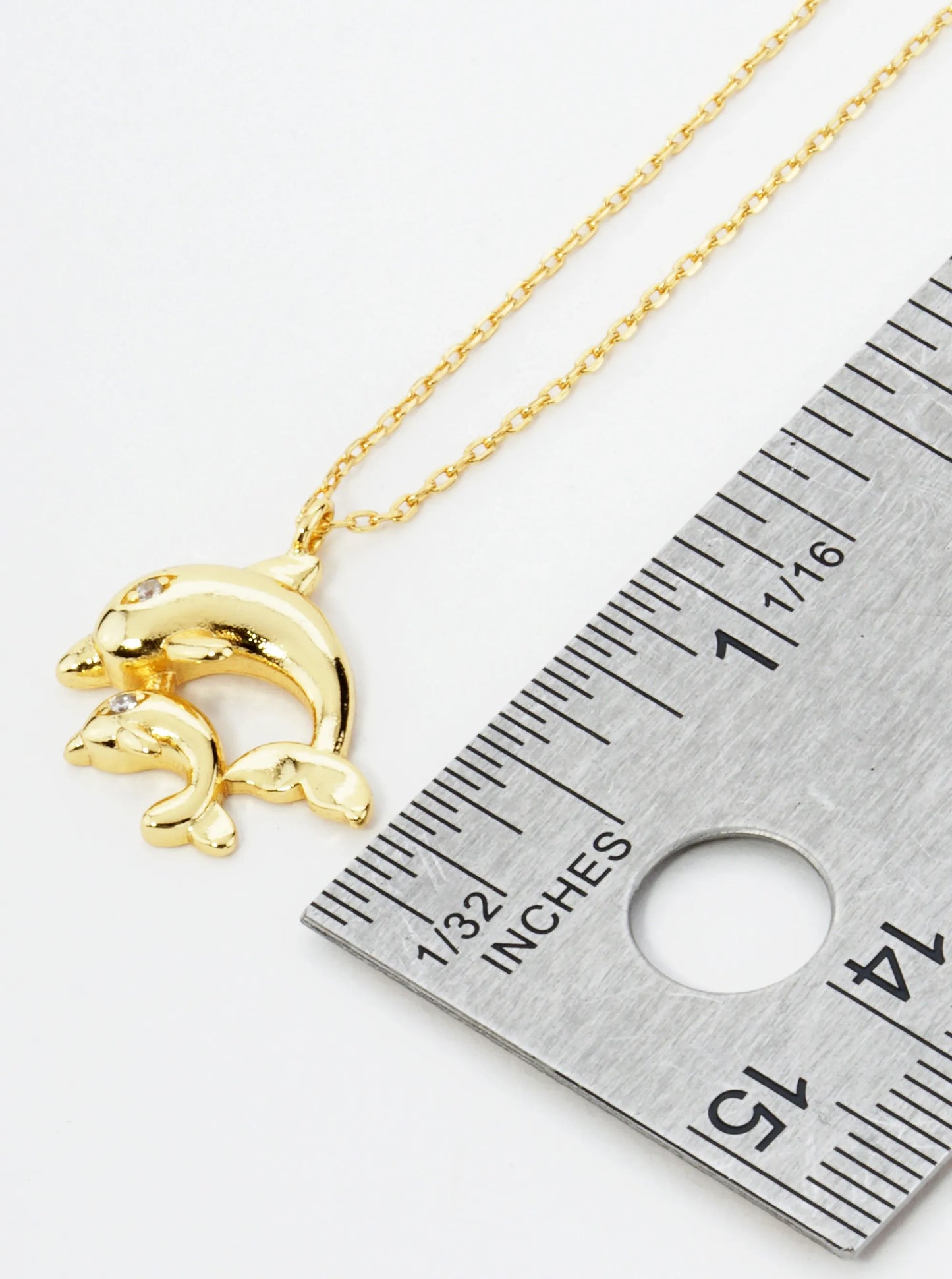 18K Gold Dipped Two Dolphins Pendant Necklace