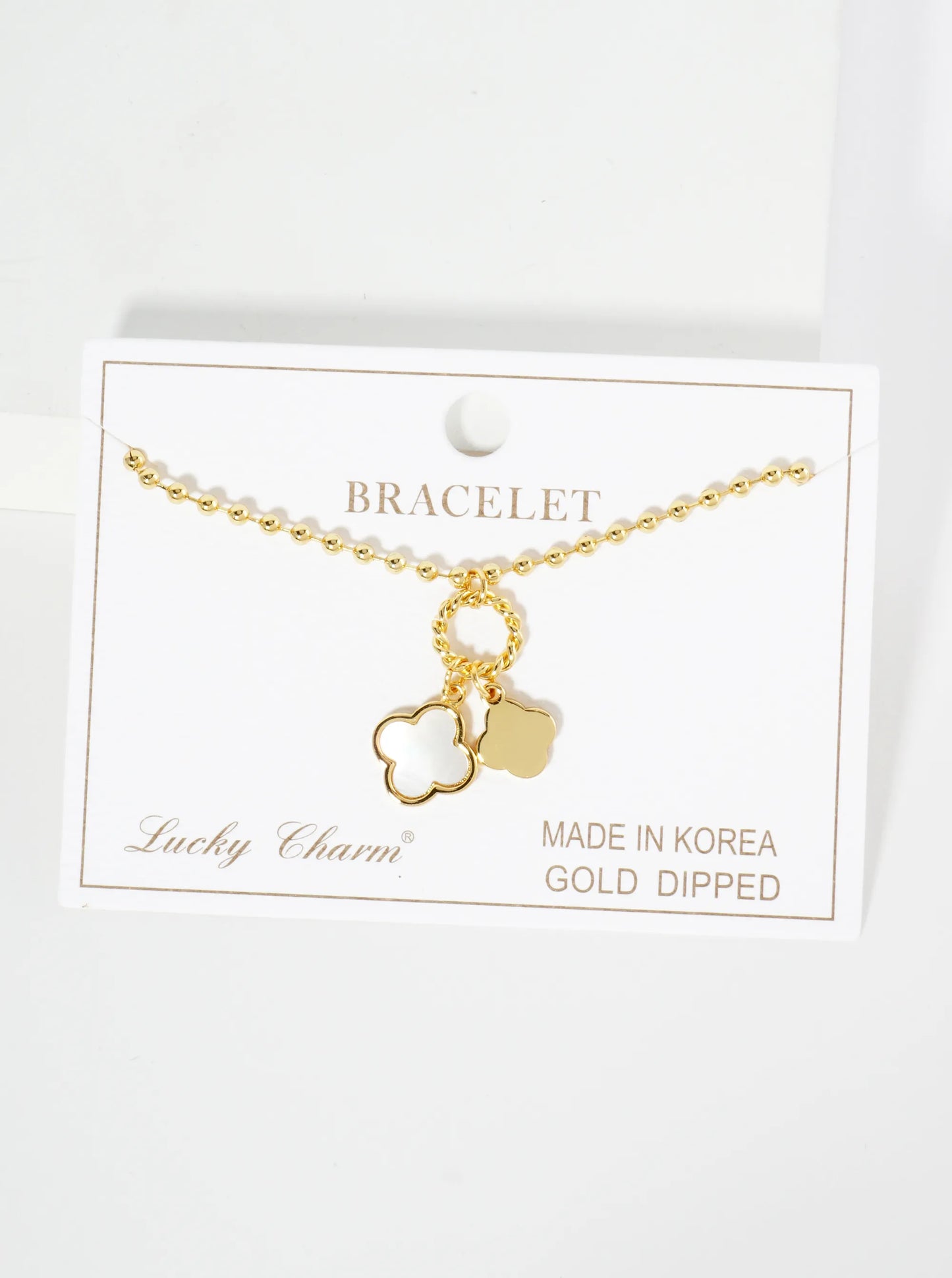 18K Gold Dipped Two Quatrefoils Charm Ball Chain Bracelet