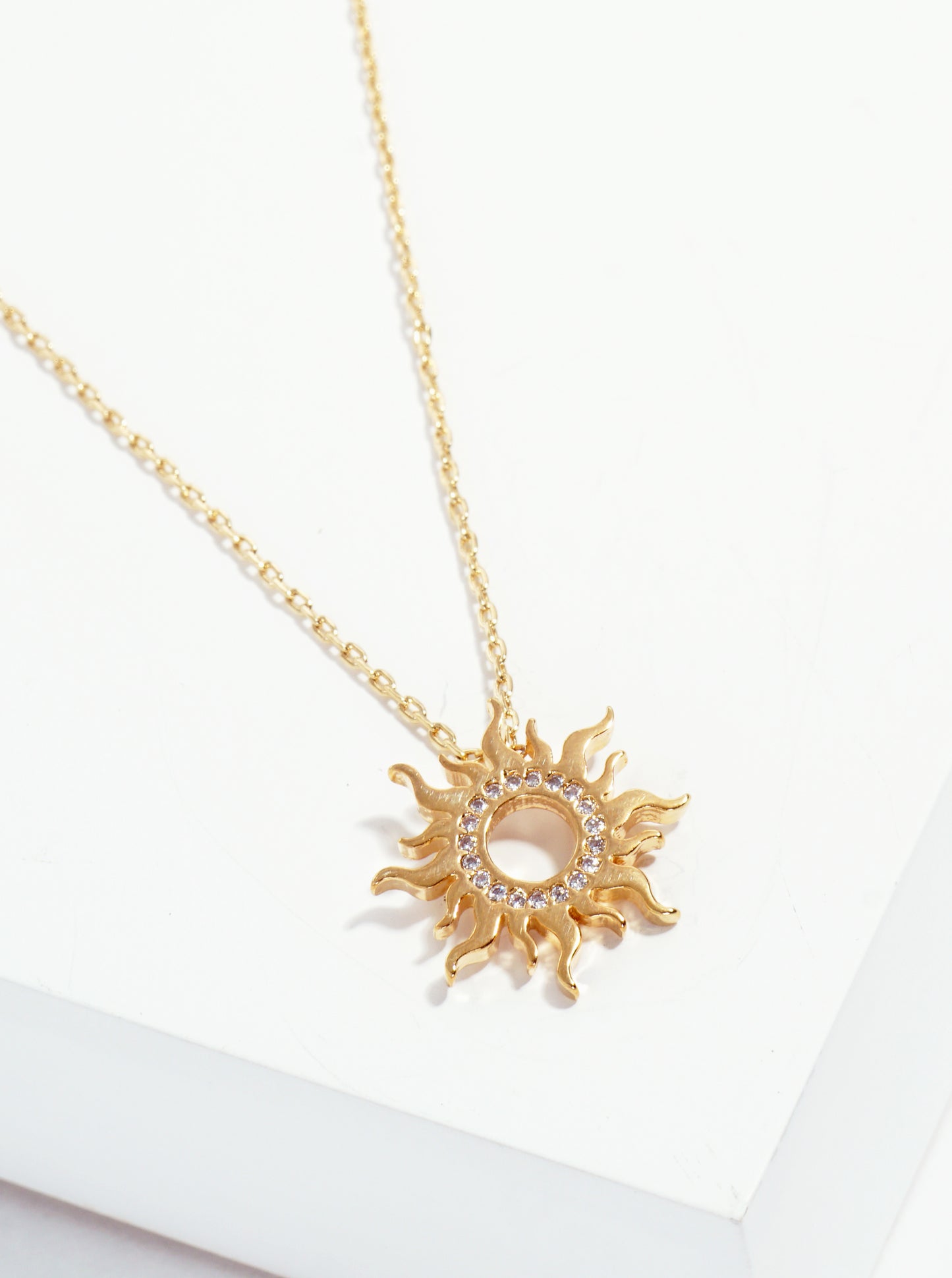 18K Gold Dipped Wheel Of Fire Sun Pendant Necklace
