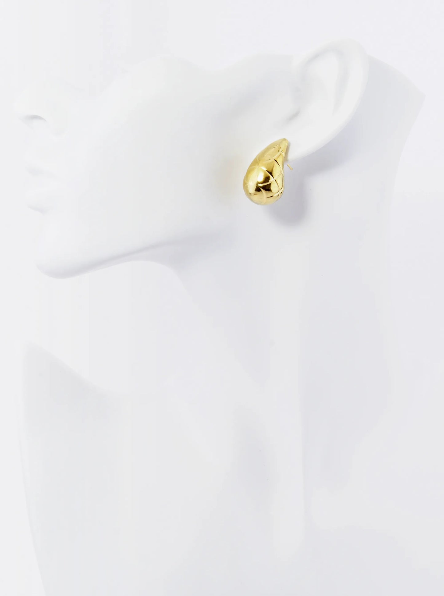 18K Gold Plated Stainless Steel 25mm Textured Puffy Teardrop Stud Earrings
