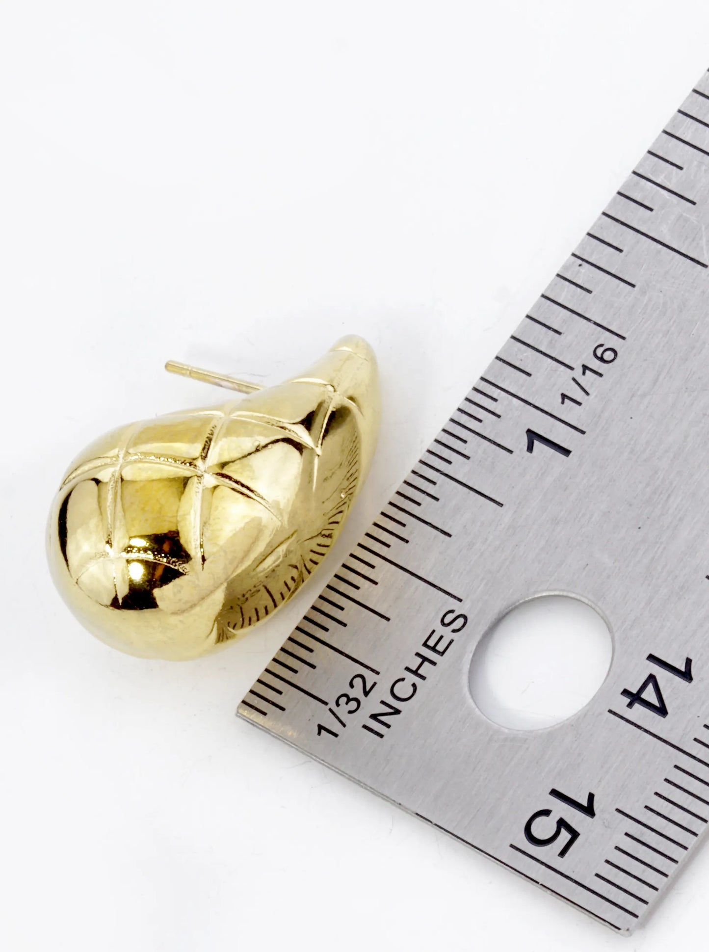 18K Gold Plated Stainless Steel 25mm Textured Puffy Teardrop Stud Earrings