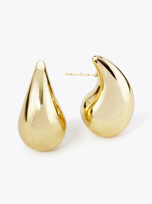 18K Gold Plated Stainless Steel 32mm Puffy Teardrop Stud Earrings