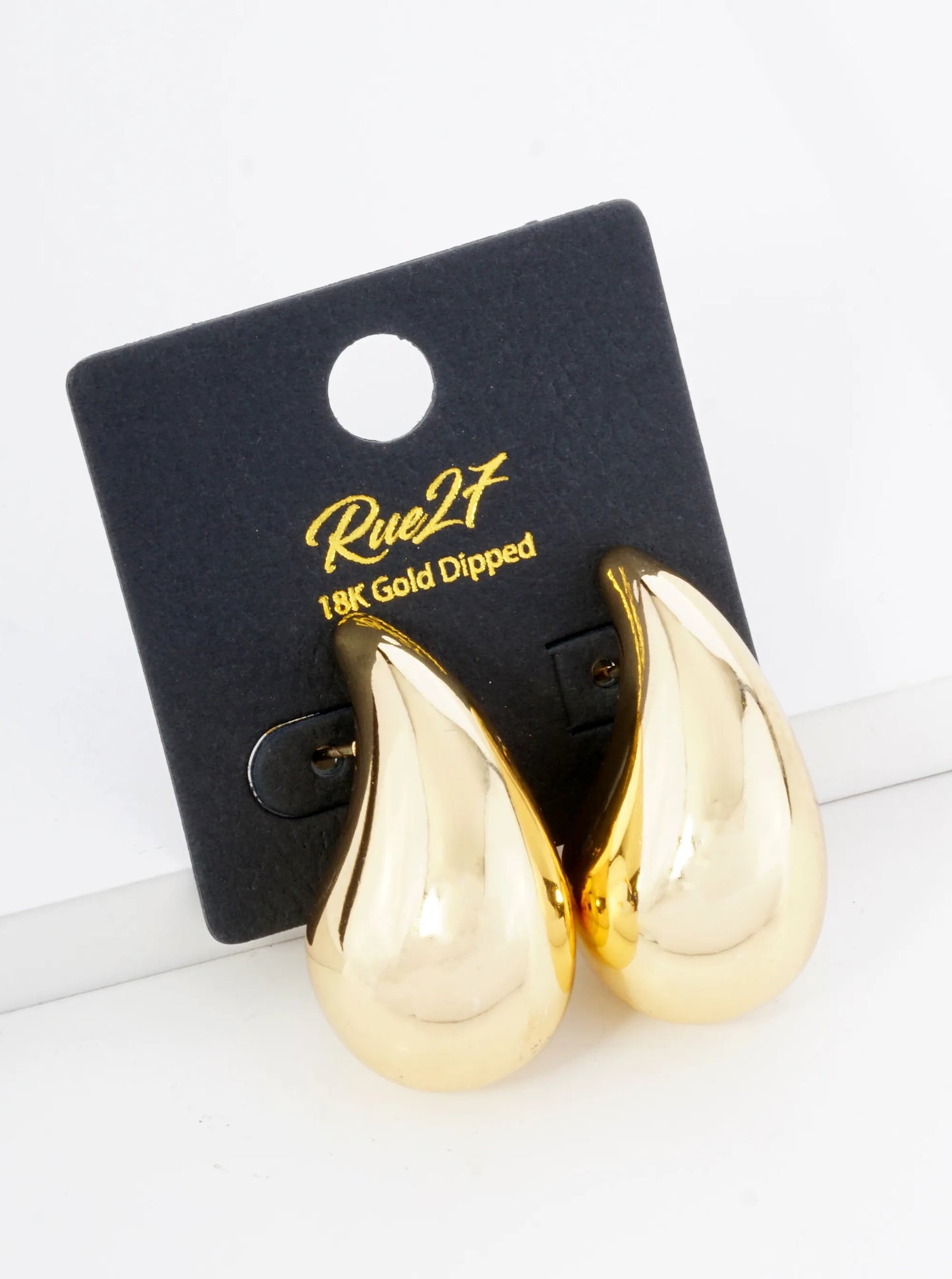 18K Gold Plated Stainless Steel 32mm Puffy Teardrop Stud Earrings