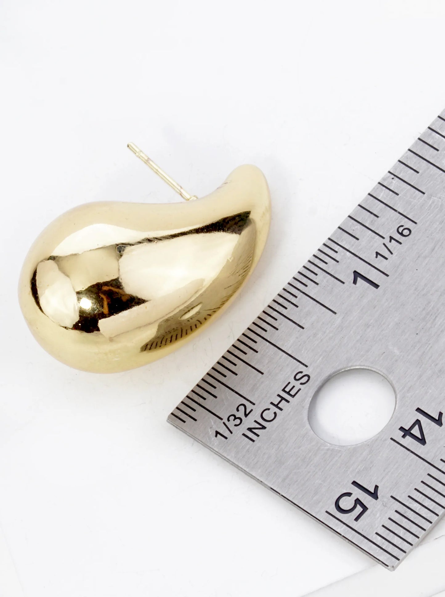 18K Gold Plated Stainless Steel 32mm Puffy Teardrop Stud Earrings