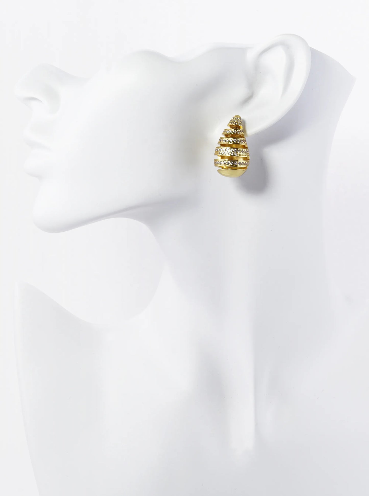 18K Gold Plated Stainless Steel Pave Set CZ 25mm Puffy Teardrop Stud Earrings