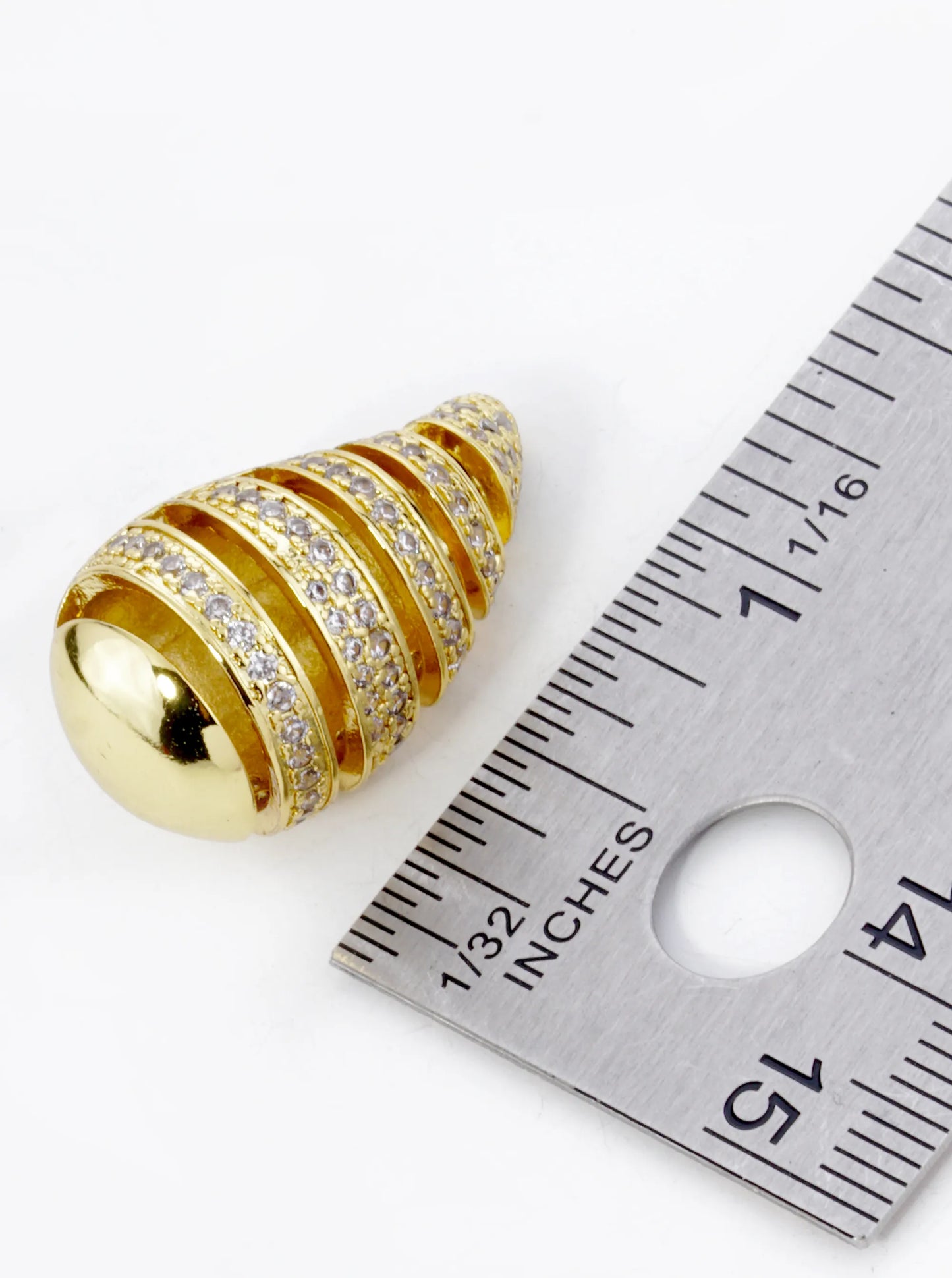 18K Gold Plated Stainless Steel Pave Set CZ 25mm Puffy Teardrop Stud Earrings