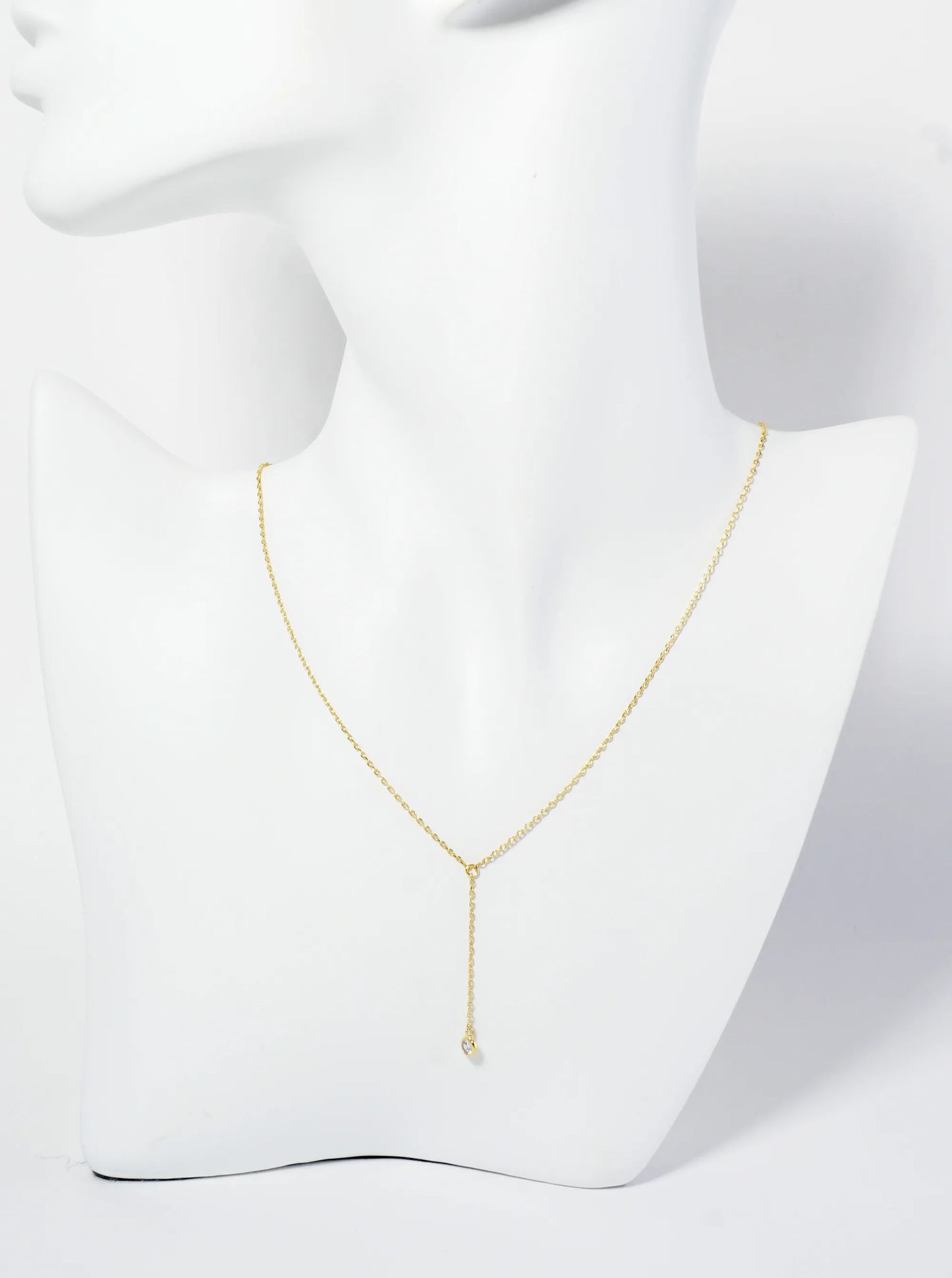 18K Gold Dipped 3mm Cubic Zirconia Stone Chain Drop Necklace
