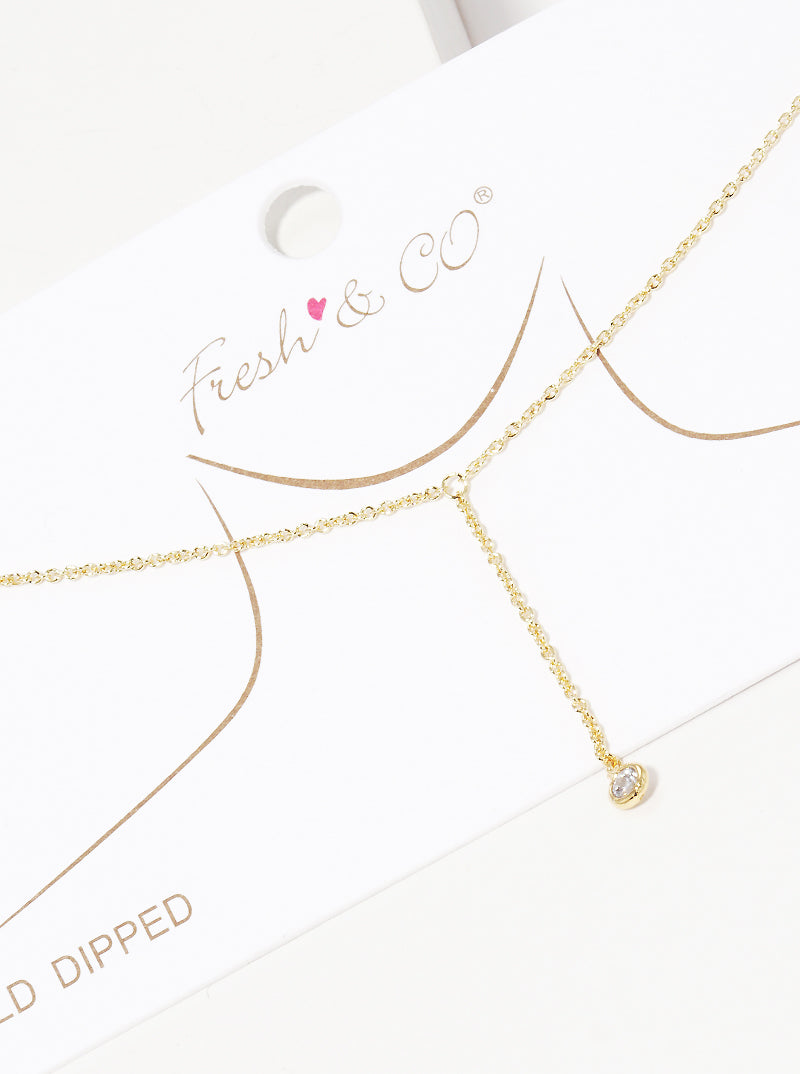 18K Gold Dipped 3mm Cubic Zirconia Stone Chain Drop Necklace