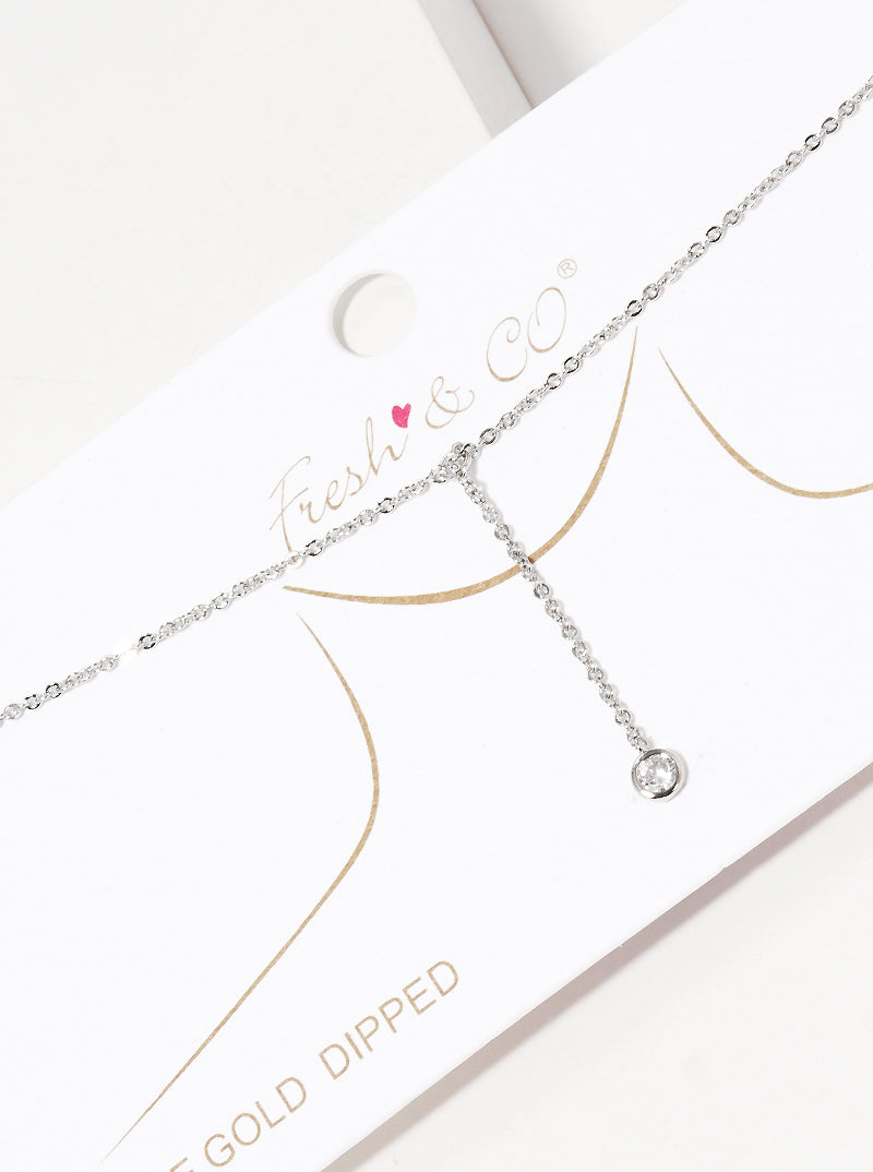 18K Gold Dipped 3mm Cubic Zirconia Stone Chain Drop Necklace