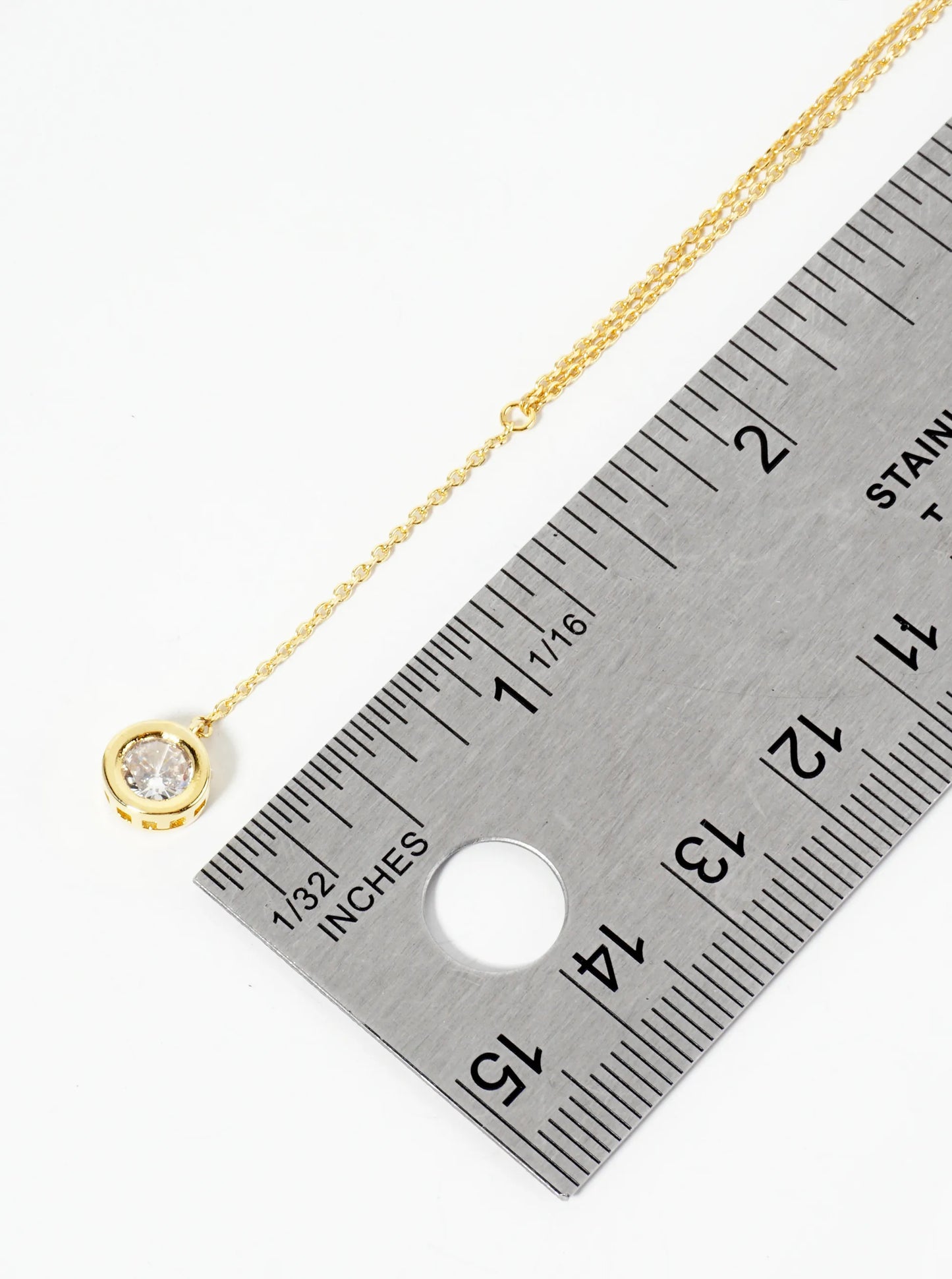 18K Gold Dipped 7mm Cubic Zirconia Stone Chain Drop Necklace