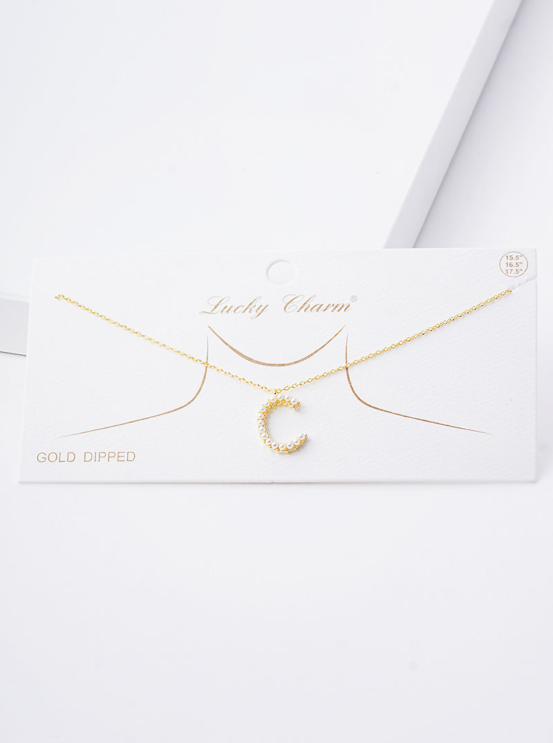 18K Gold Dipped Pearl Studded Initial Pendant Necklace