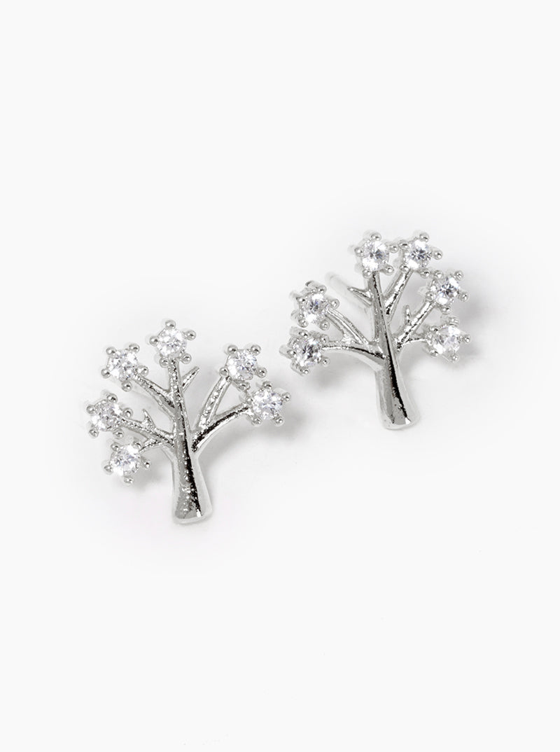 18K Gold Dipped CZ Tree Of Life Post Stud Earrings