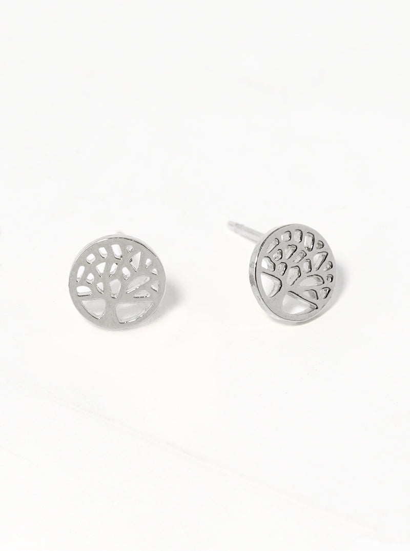 18K Gold Dipped Tree Of Life Sterling Silver Post Stud Earrings