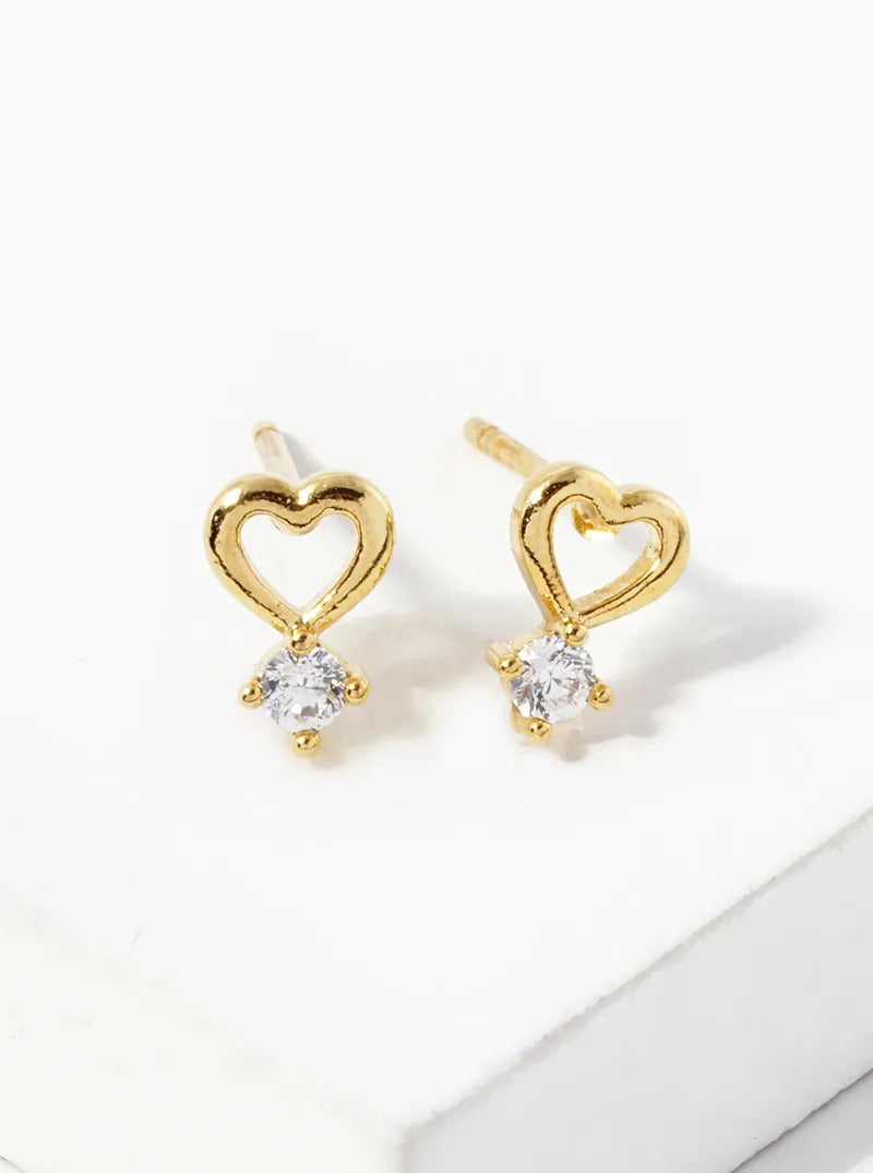 White Gold Dipped CZ Cupids Heart Stud Earrings