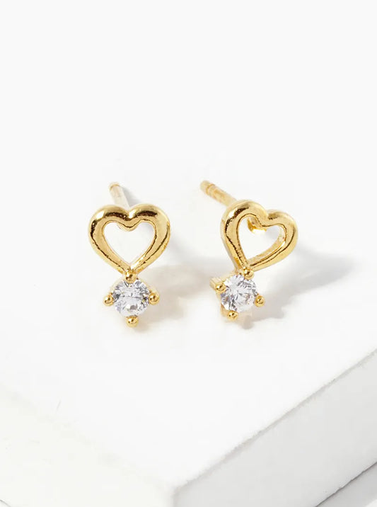 White Gold Dipped CZ Cupids Heart Stud Earrings