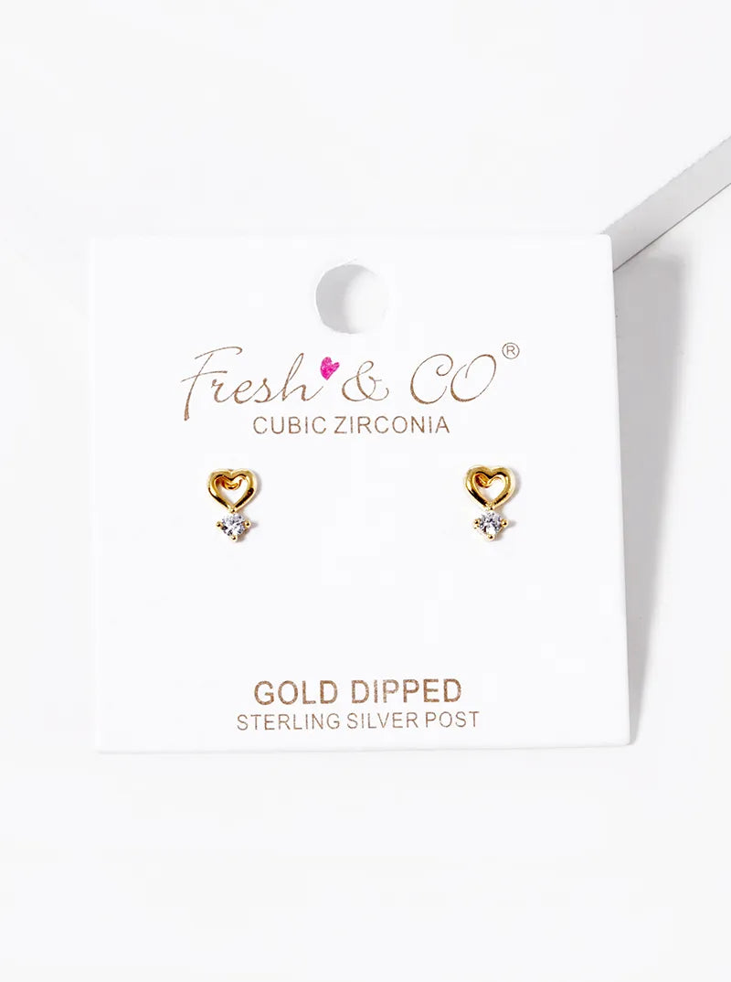 White Gold Dipped CZ Cupids Heart Stud Earrings