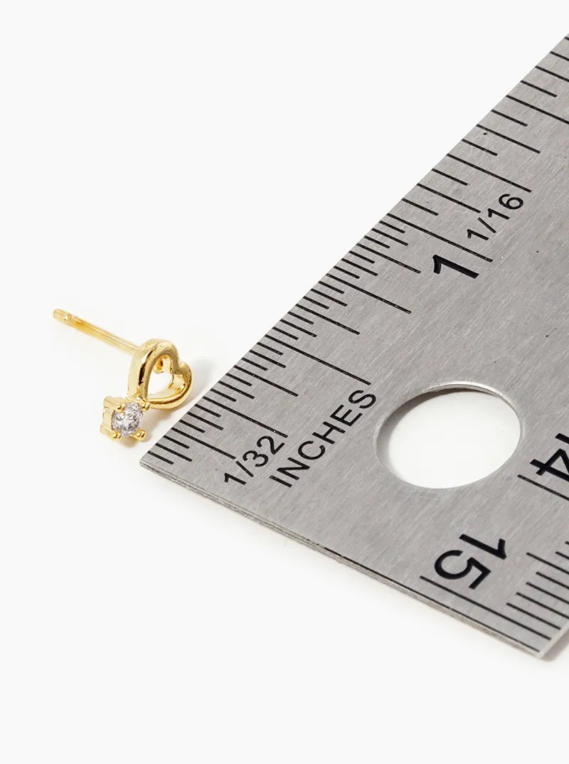 White Gold Dipped CZ Cupids Heart Stud Earrings