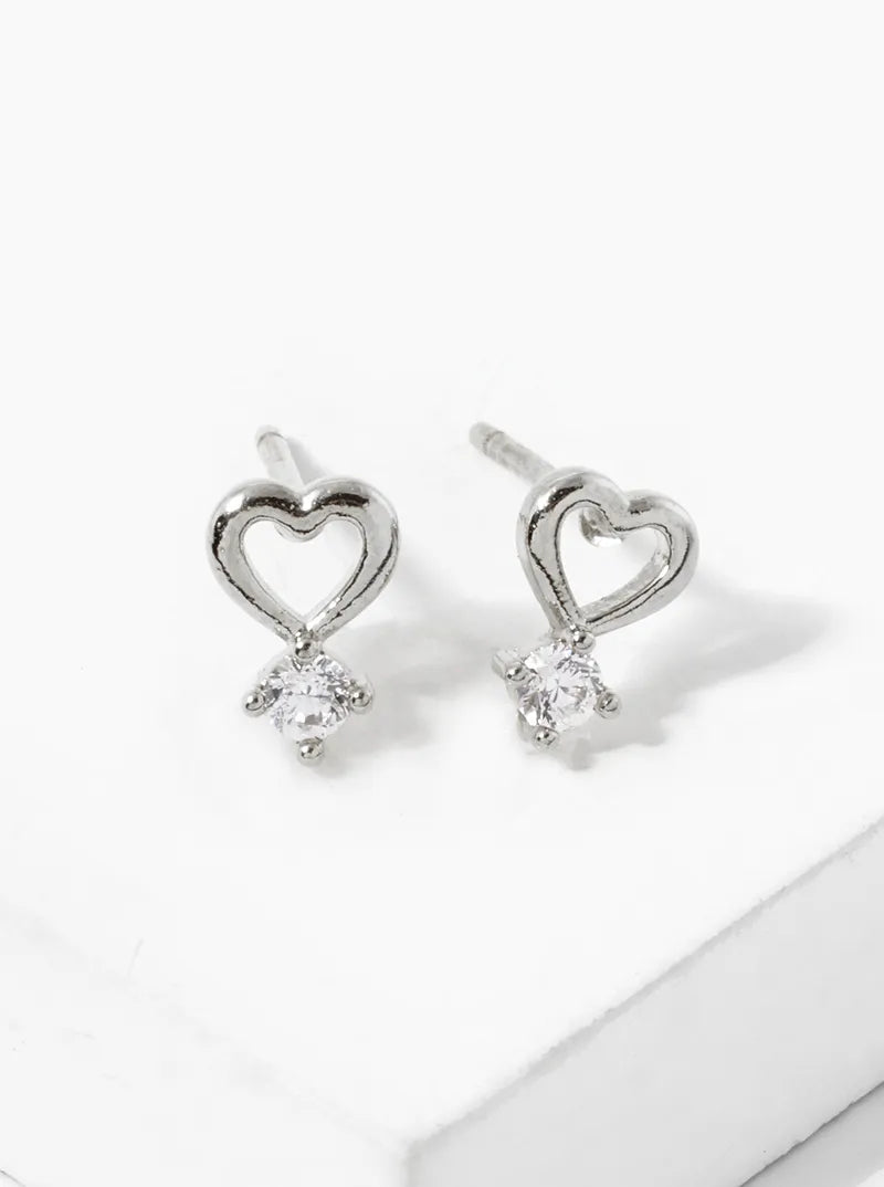 18k Gold Dipped CZ Cupids Heart Stud Earrings
