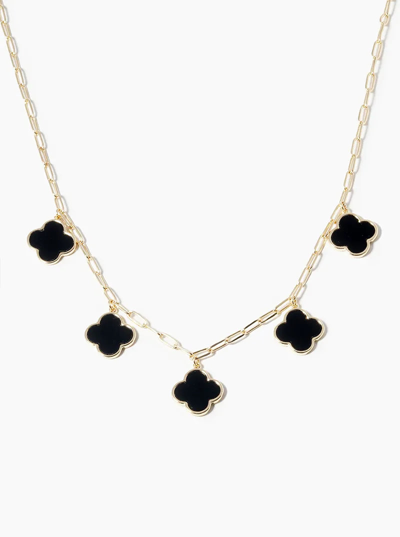 White Gold Dipped 14mm Five Quatrefoil Pendant Necklace