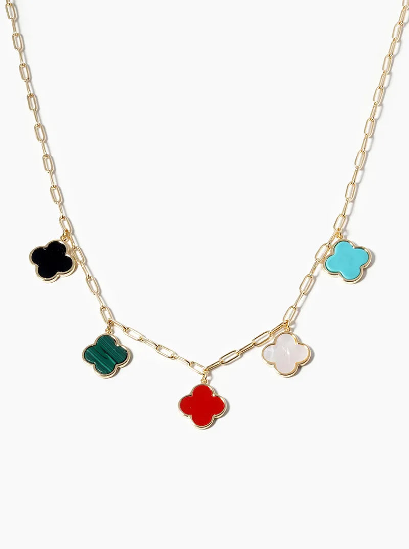 White Gold Dipped 14mm Five Quatrefoil Pendant Necklace