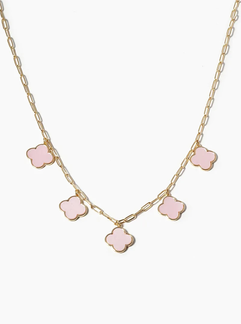 White Gold Dipped 14mm Five Quatrefoil Pendant Necklace