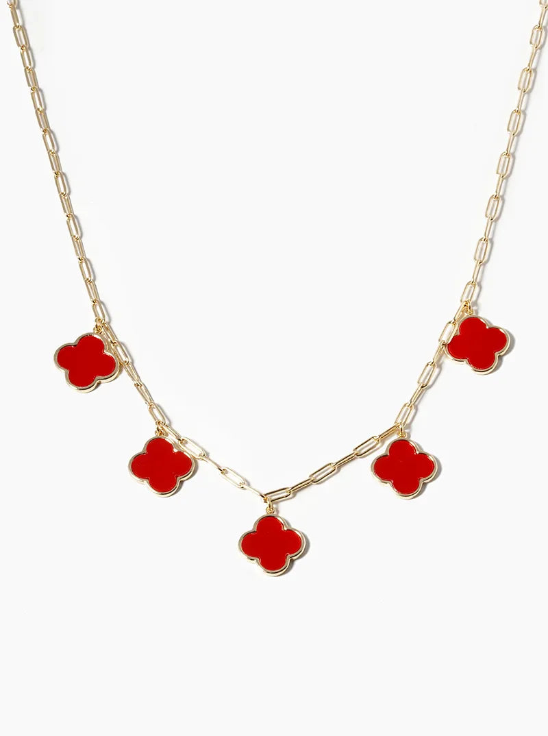 White Gold Dipped 14mm Five Quatrefoil Pendant Necklace