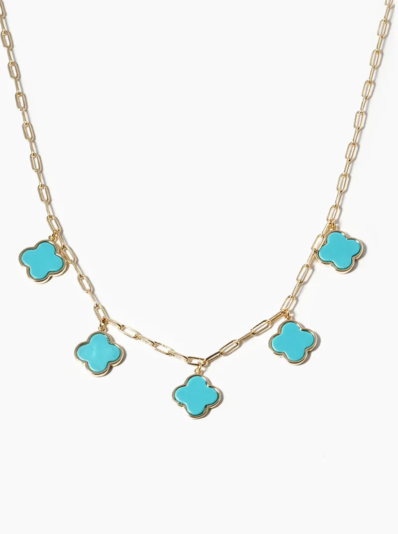 White Gold Dipped 14mm Five Quatrefoil Pendant Necklace