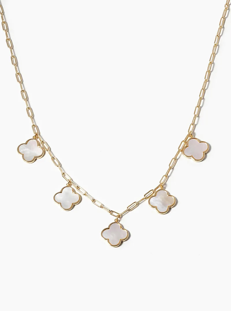 White Gold Dipped 14mm Five Quatrefoil Pendant Necklace