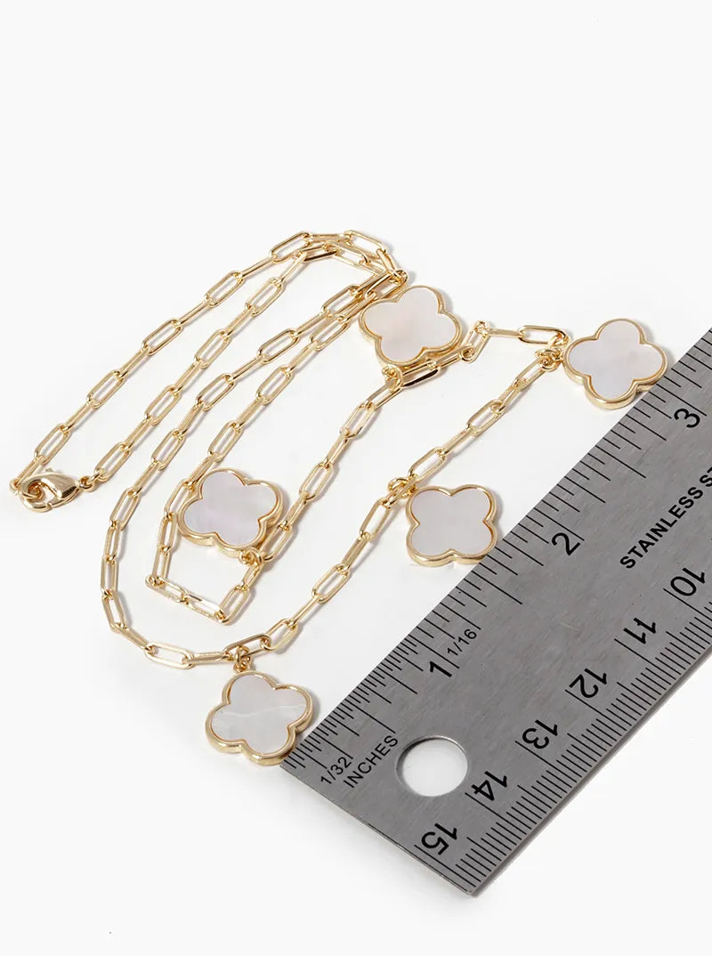 18k Gold Dipped 14mm Five Quatrefoil Pendant Necklace