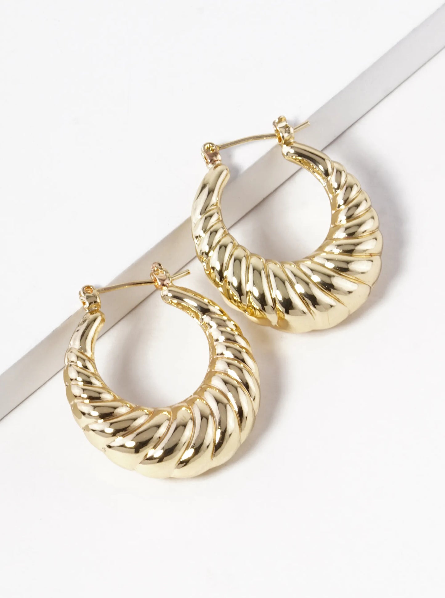 White Gold Dipped 25mm Textured Hollow Puffy Hoop Earrings