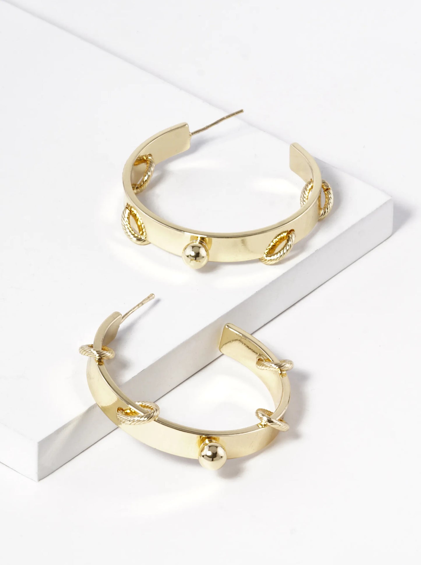 White Gold Dipped 38mm Unique Hoop Earrings