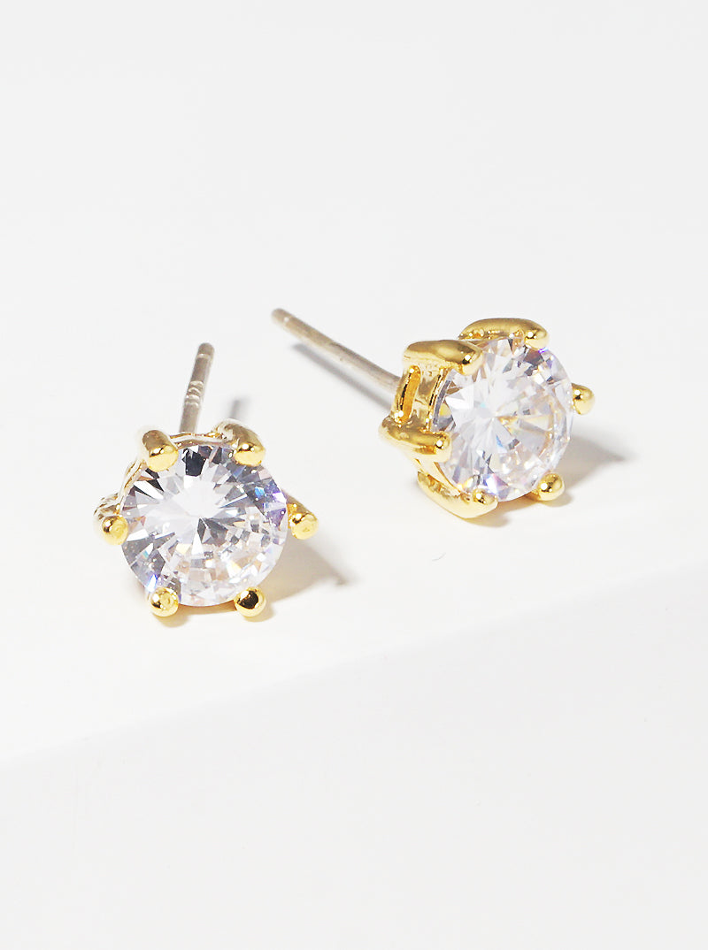 White Gold Dipped 6mm 6-Prong Crown CZ Sterling Silver Post Stud Earrings