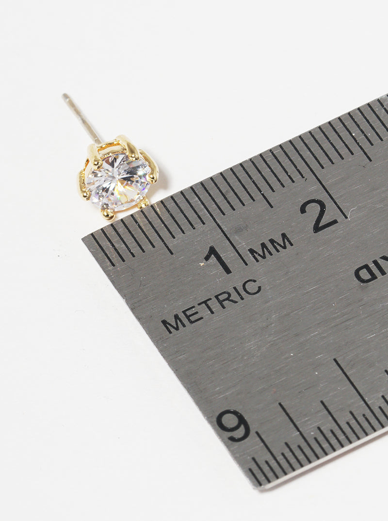 18k Gold Dipped 6mm 6-Prong Crown CZ Sterling Silver Post Stud Earrings