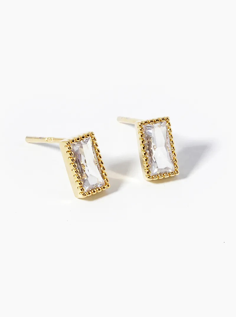 White Gold Dipped 6mm Baguette CZ Post Stud Earrings