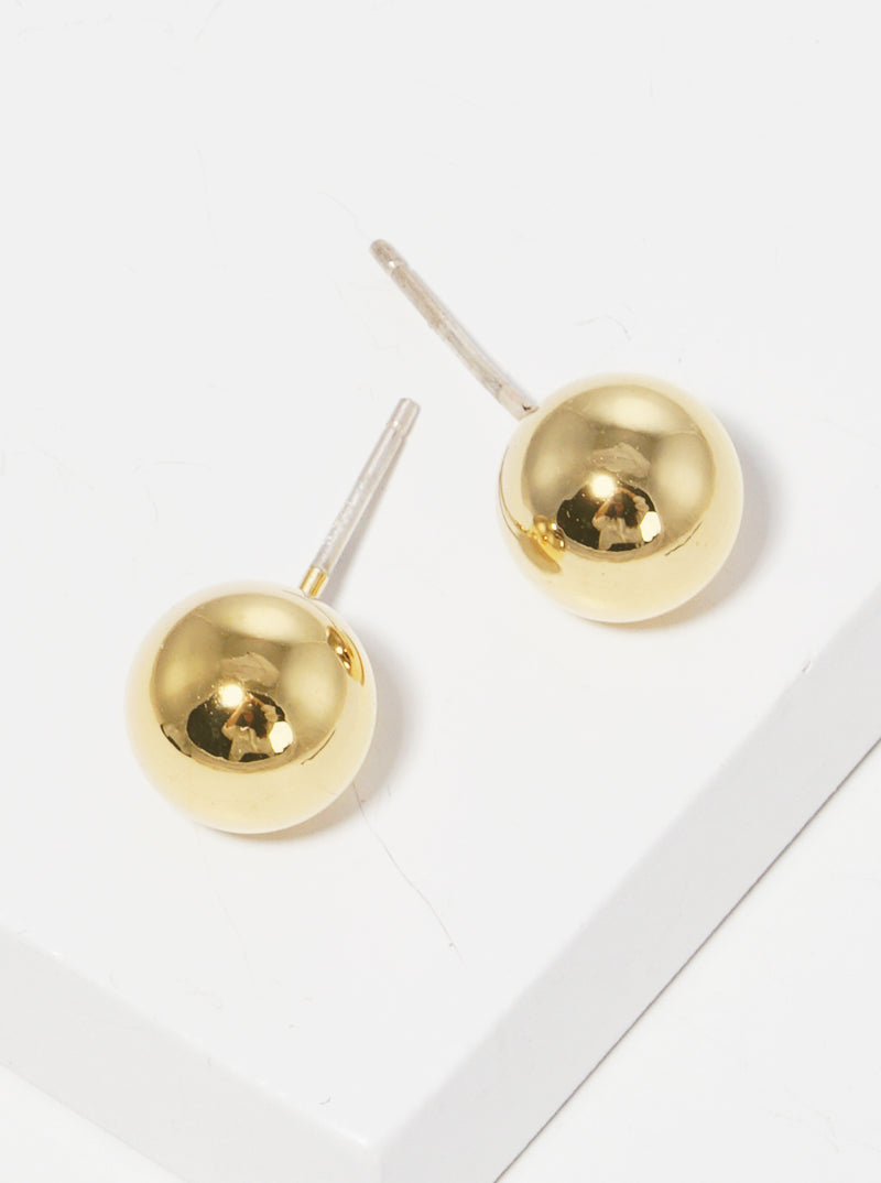White Gold Dipped 6mm Brass Ball Sterling Silver Post Stud Earrings