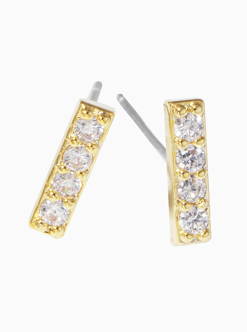 18k Gold Dipped 6mm CZ Dainty Bar Sterling Silver Post Stud Earrings