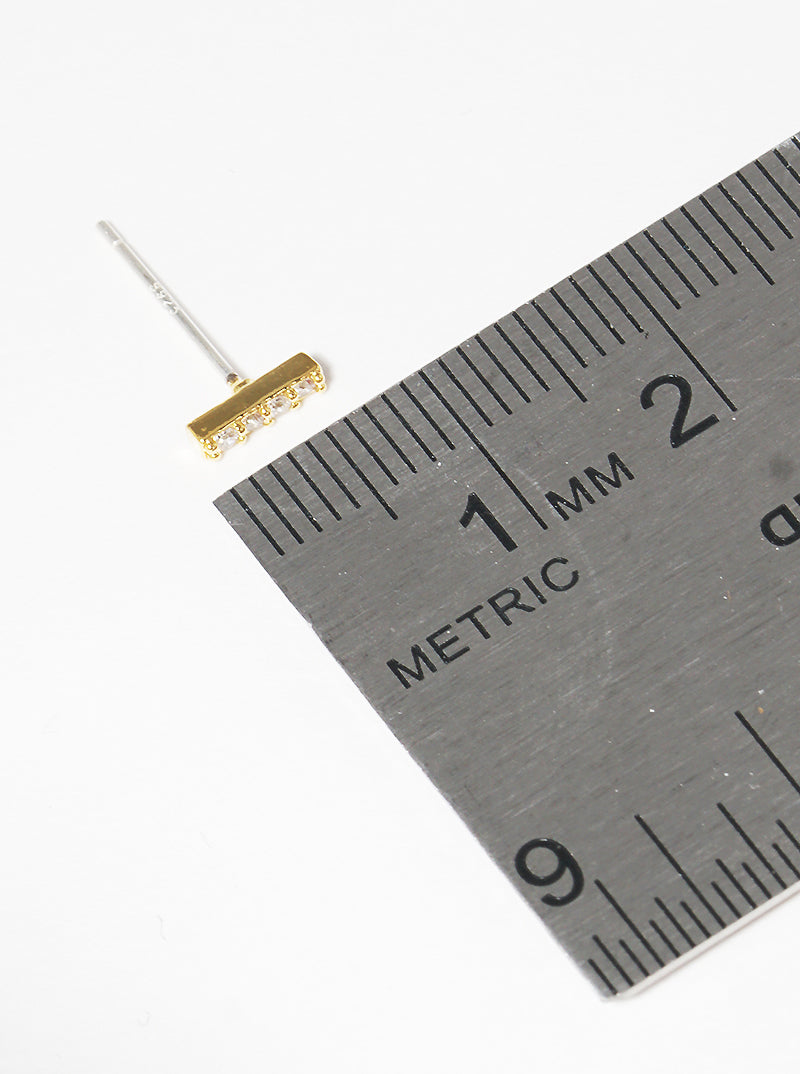 18k Gold Dipped 6mm CZ Dainty Bar Sterling Silver Post Stud Earrings