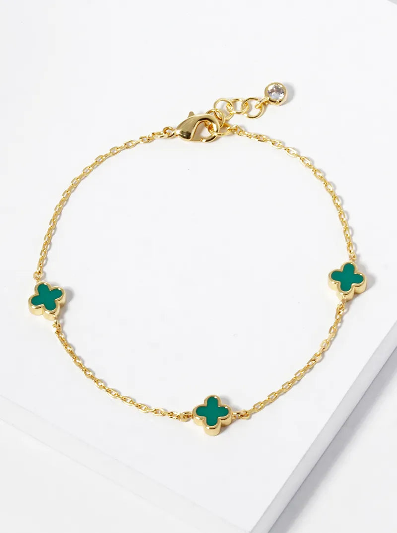 18k Gold Dipped 6mm Enamel Filled Quatrefoil Chain Bracelet