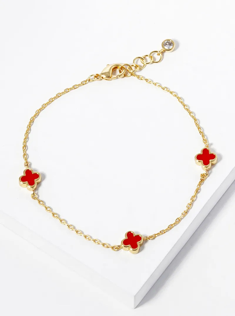 18k Gold Dipped 6mm Enamel Filled Quatrefoil Chain Bracelet