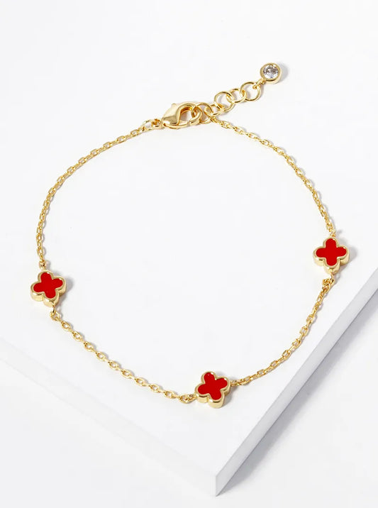 18k Gold Dipped 6mm Enamel Filled Quatrefoil Chain Bracelet